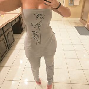 Gray Strapless Pant Set Bamboo Design